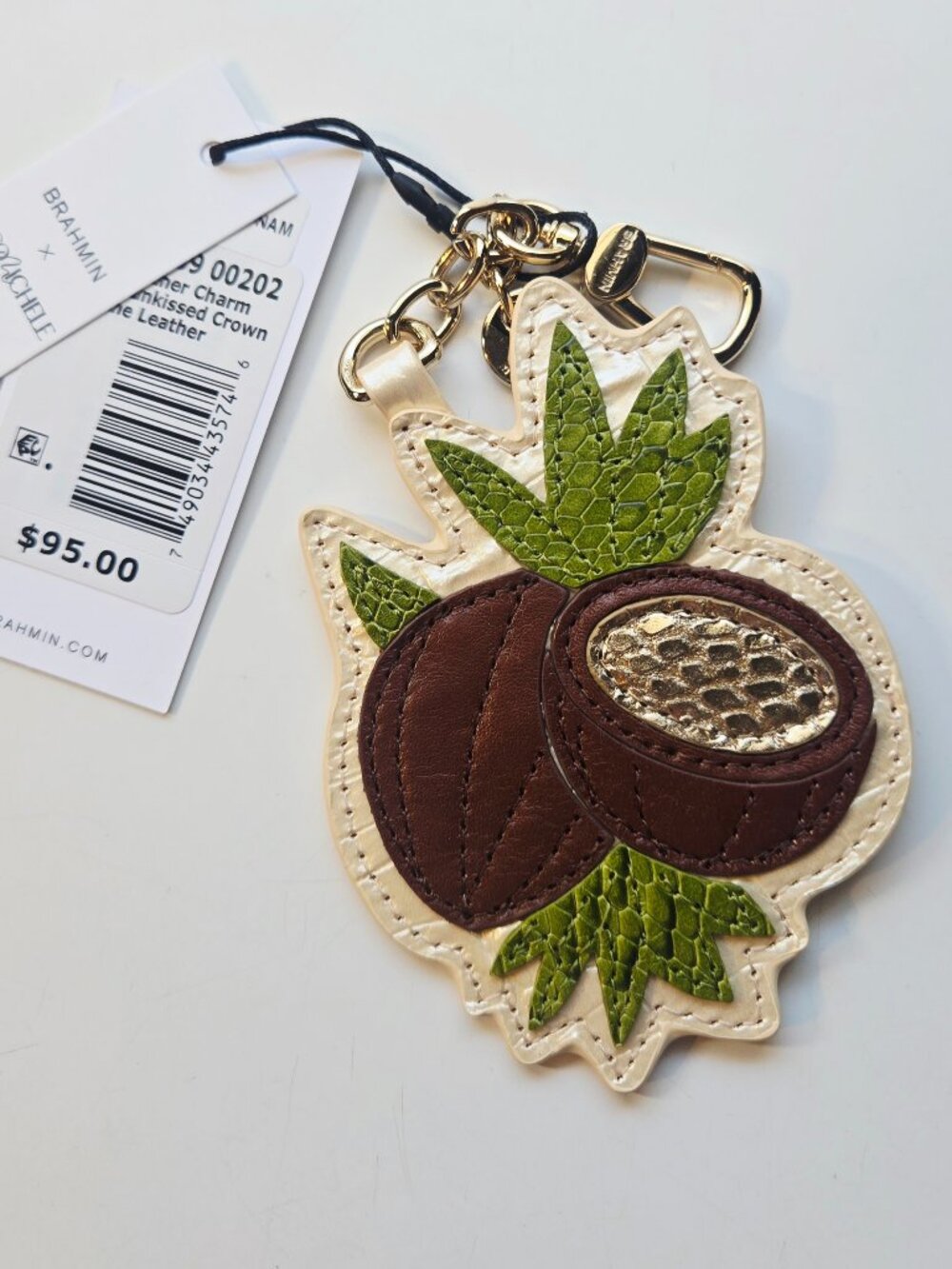 Brahmin X Coco Michele Coco Leather Charm Ivory Sunkissed Crown coconut new NWT